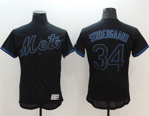 Mets #34 Noah Syndergaard Black Fashion Flexbase Authentic Collection Stitched MLB Jersey - Click Image to Close